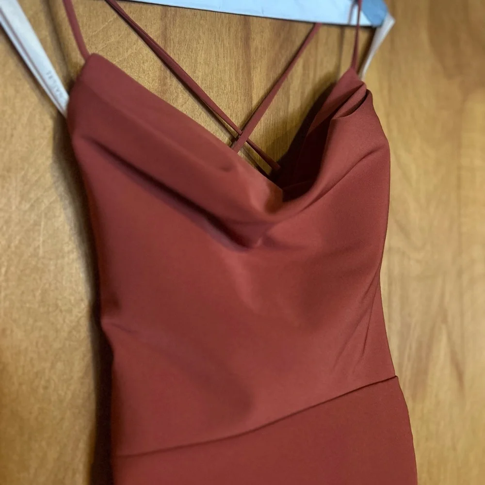 Signature Orange Red Ruched Pencil Maxi Dress - Picture 5 of 8
